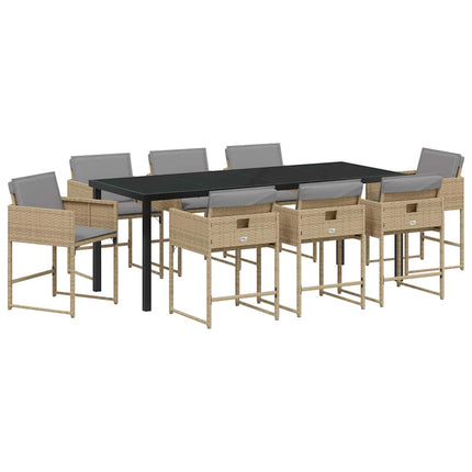 Have Spisebordssæt med pude 9 pcs Beige polyrattan