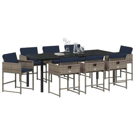 Have Spisebordssæt med pude 9 pcs Grå polyrattan