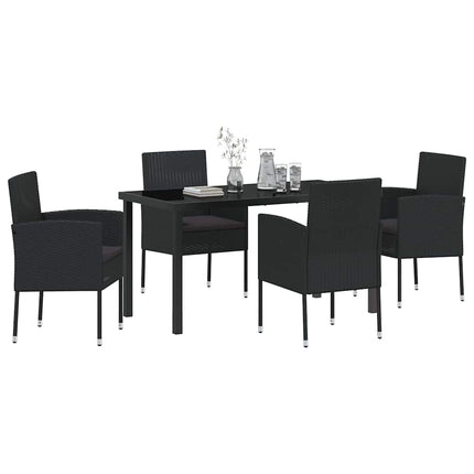 Have Spisebordssæt med pude 5 pcs Sort polyrattan