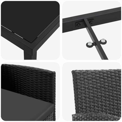 Have Spisebordssæt med pude 5 pcs Sort polyrattan