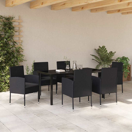 Have Spisebordssæt med pude 7 pcs Sort polyrattan