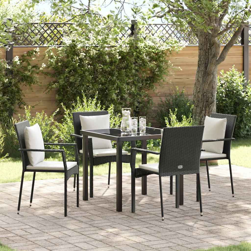 Have Spisebordssæt med pude 5 pcs Sort polyrattan