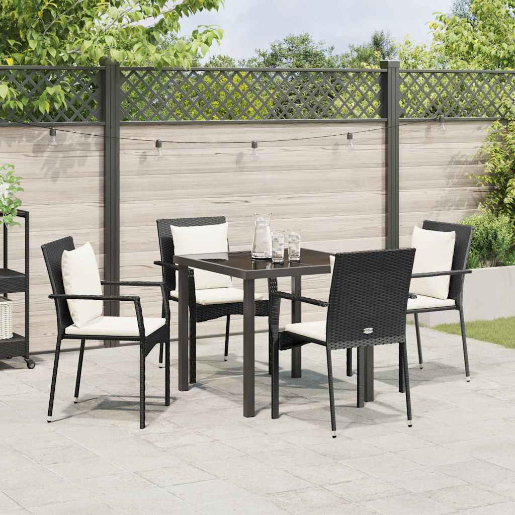 Have Spisebordssæt med pude 5 pcs Sort polyrattan