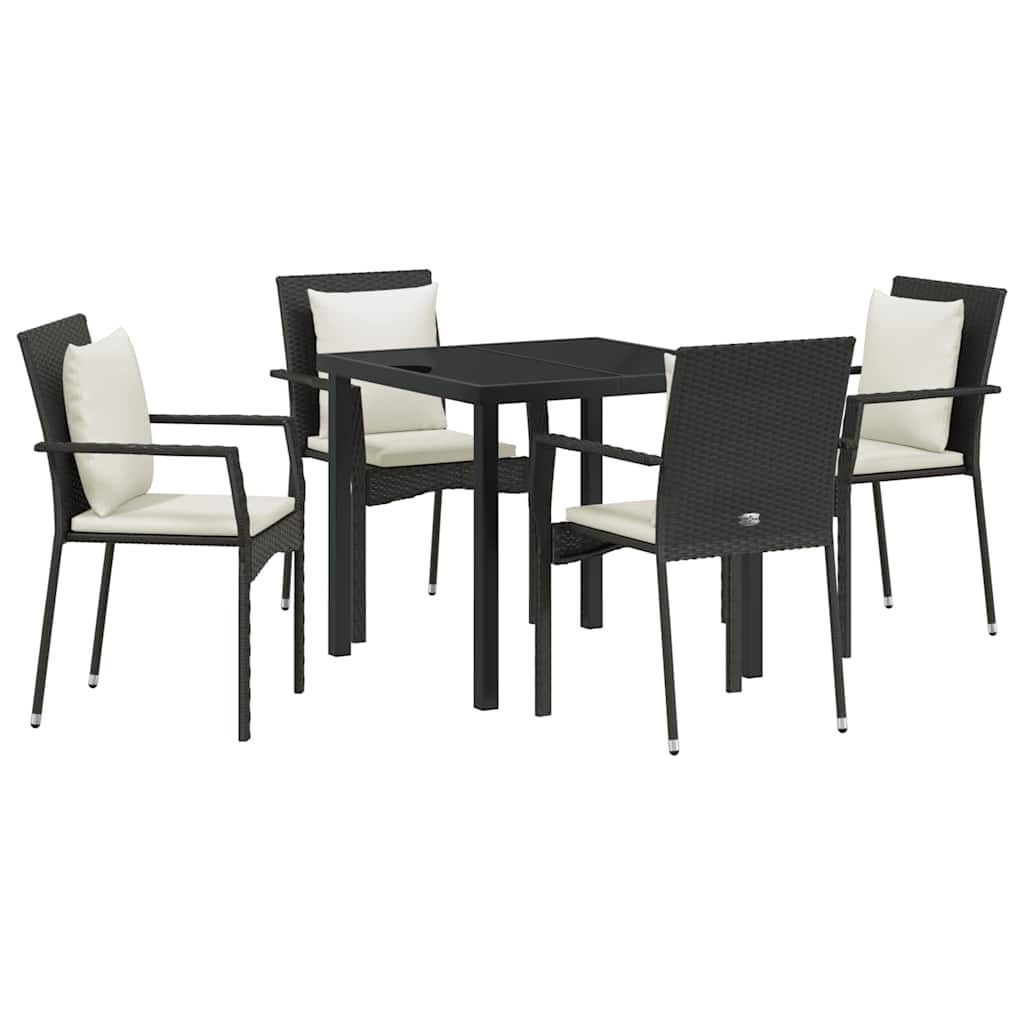 Have Spisebordssæt med pude 5 pcs Sort polyrattan