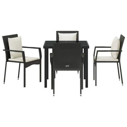 Have Spisebordssæt med pude 5 pcs Sort polyrattan
