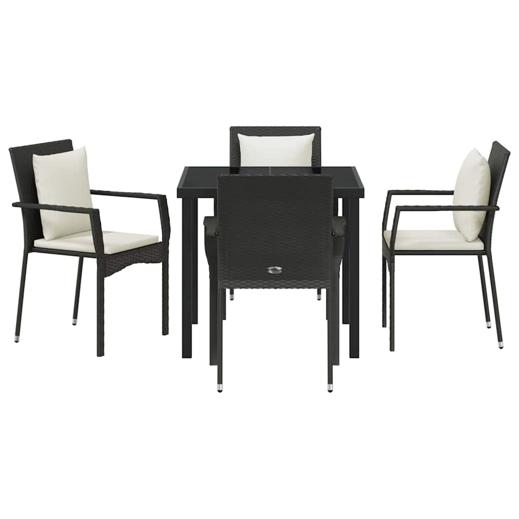 Have Spisebordssæt med pude 5 pcs Sort polyrattan