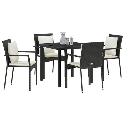 Have Spisebordssæt med pude 5 pcs Sort polyrattan
