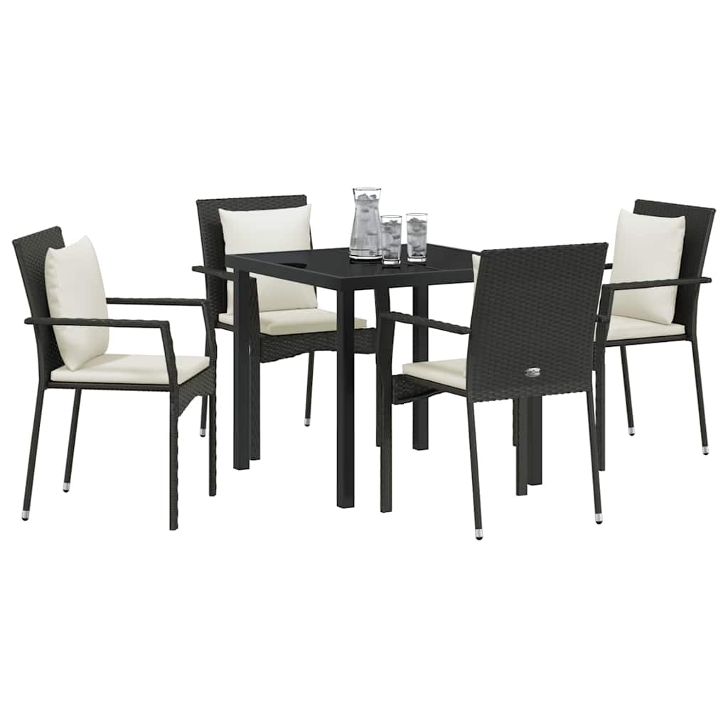 Have Spisebordssæt med pude 5 pcs Sort polyrattan