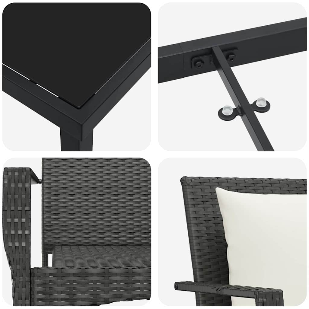 Have Spisebordssæt med pude 5 pcs Sort polyrattan