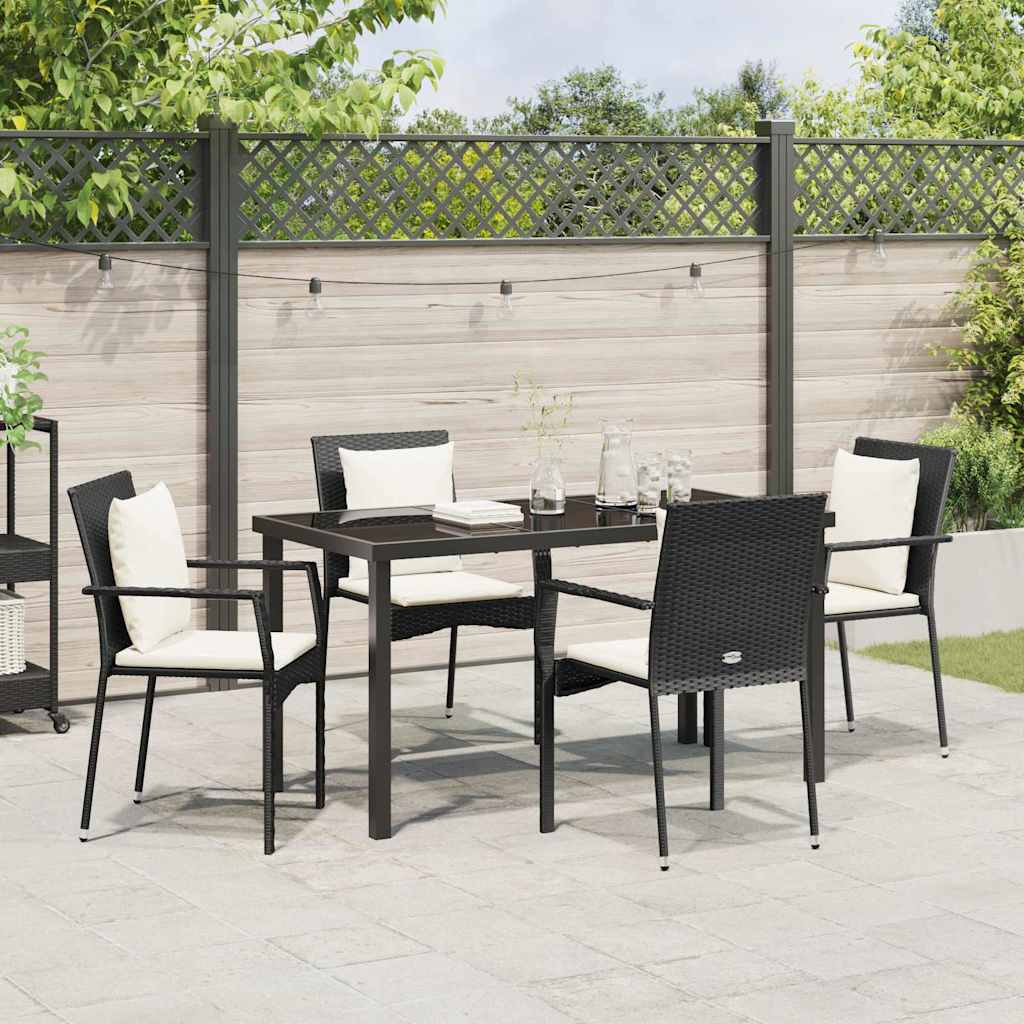 Have Spisebordssæt med pude 5 pcs Sort polyrattan