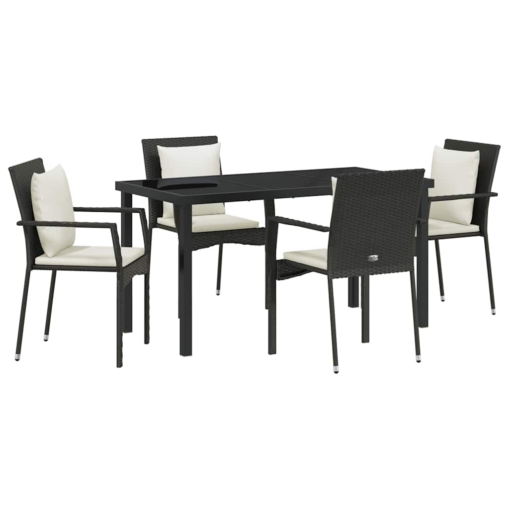 Have Spisebordssæt med pude 5 pcs Sort polyrattan