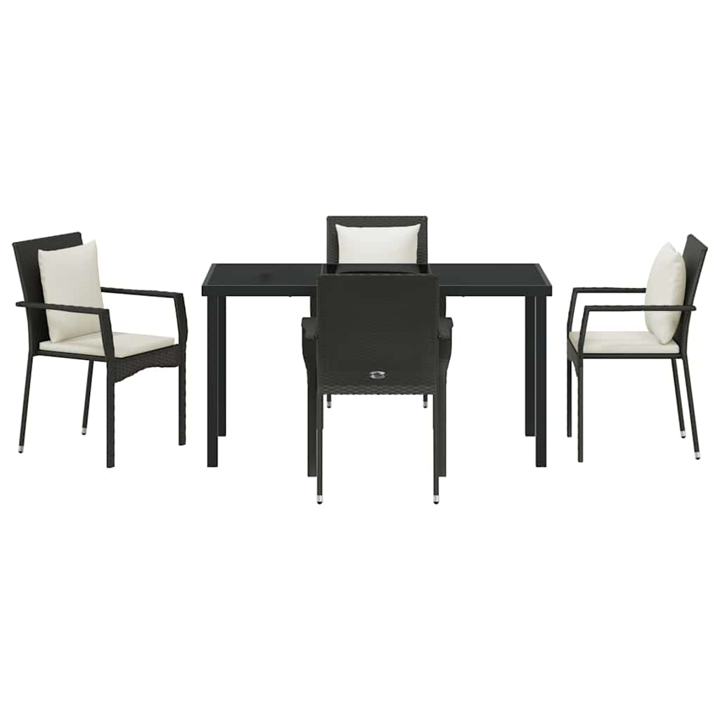 Have Spisebordssæt med pude 5 pcs Sort polyrattan