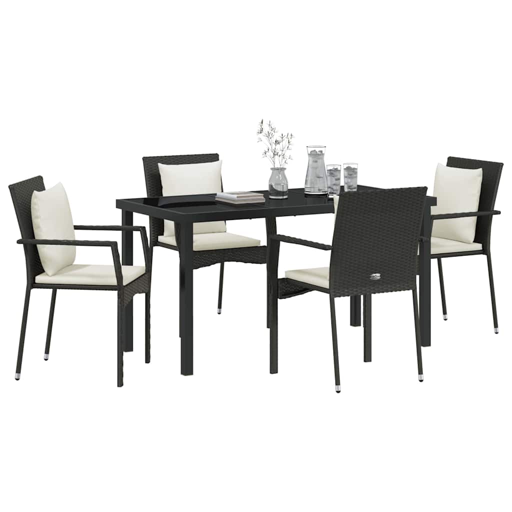 Have Spisebordssæt med pude 5 pcs Sort polyrattan