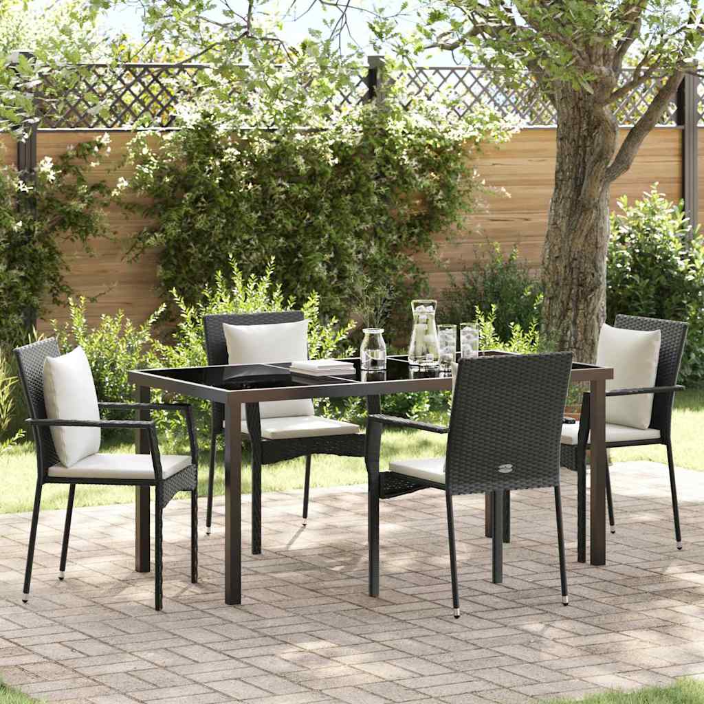 Have Spisebordssæt med pude 5 pcs Sort polyrattan