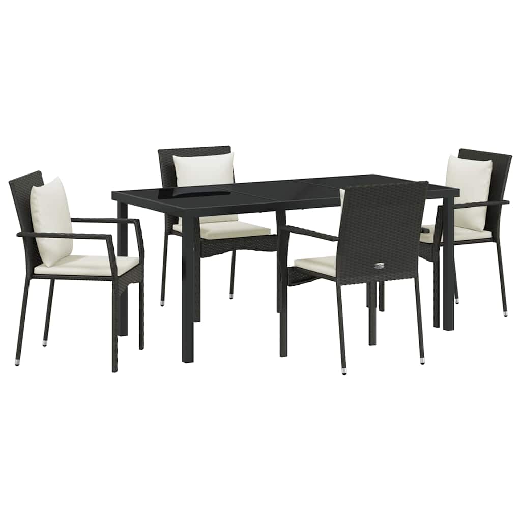 Have Spisebordssæt med pude 5 pcs Sort polyrattan
