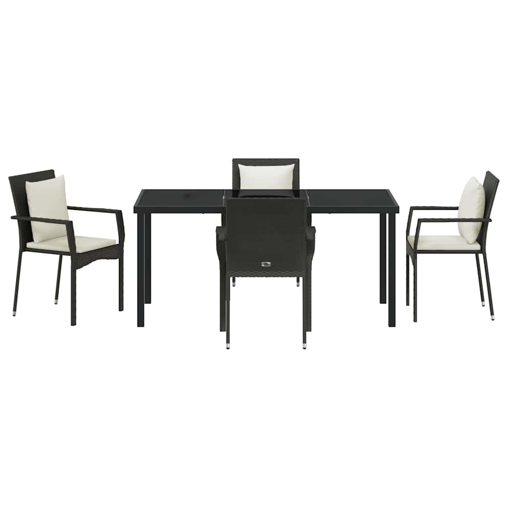 Have Spisebordssæt med pude 5 pcs Sort polyrattan