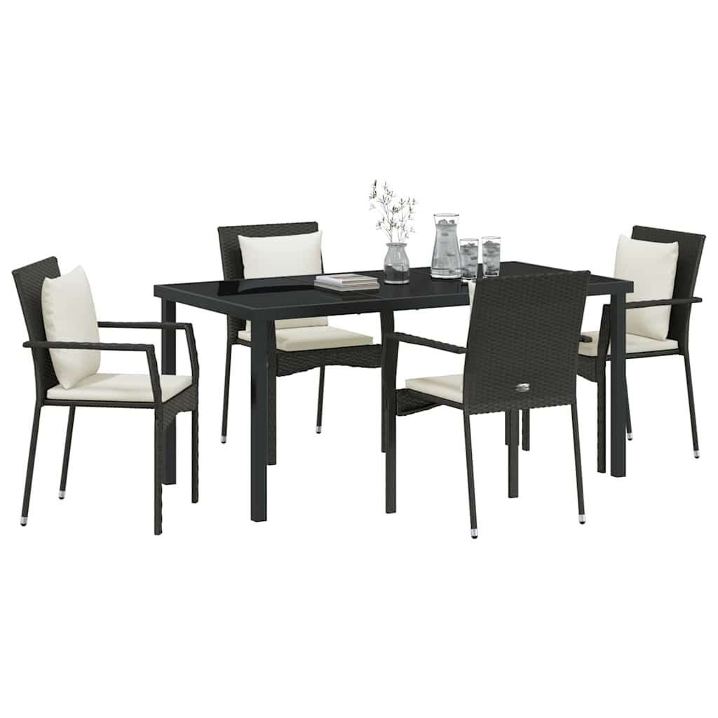 Have Spisebordssæt med pude 5 pcs Sort polyrattan
