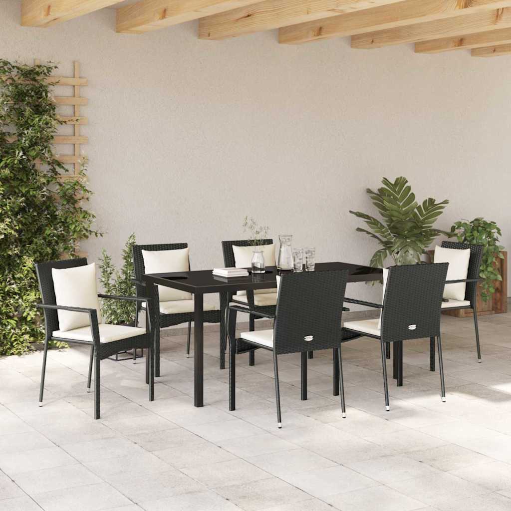 Have Spisebordssæt med pude 7 pcs Sort polyrattan