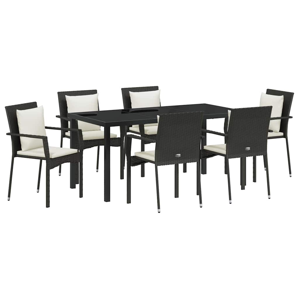 Have Spisebordssæt med pude 7 pcs Sort polyrattan