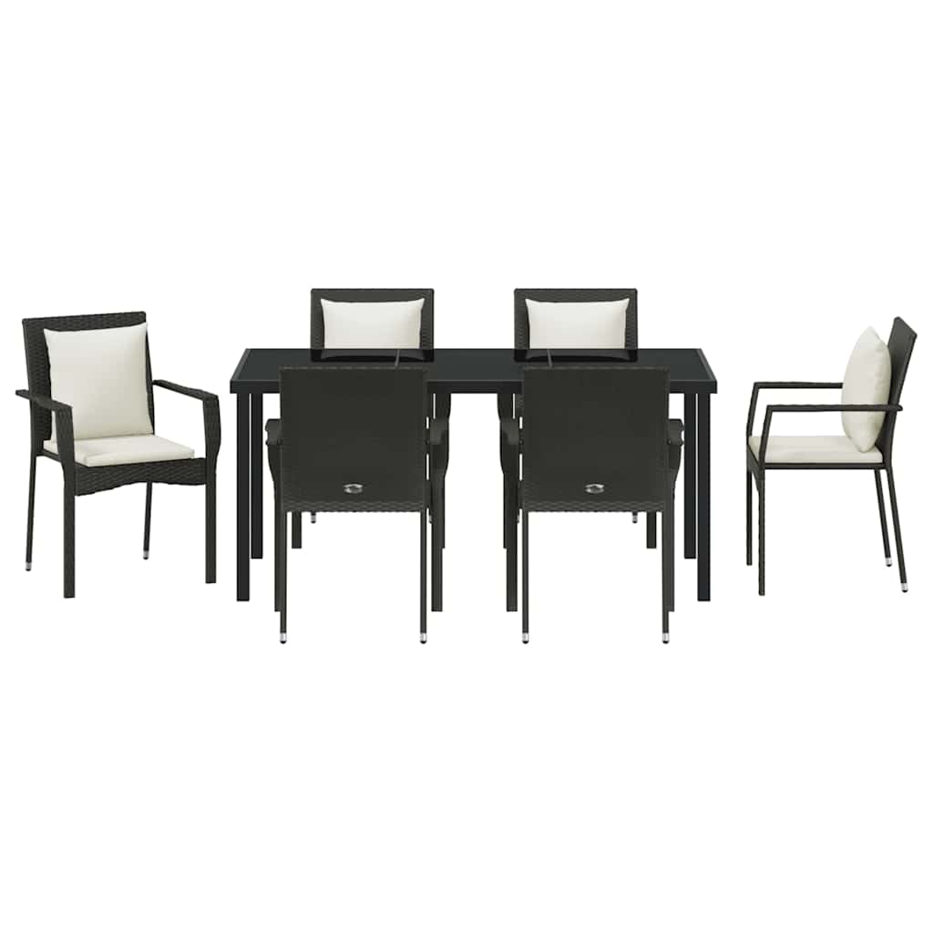 Have Spisebordssæt med pude 7 pcs Sort polyrattan