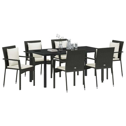 Have Spisebordssæt med pude 7 pcs Sort polyrattan