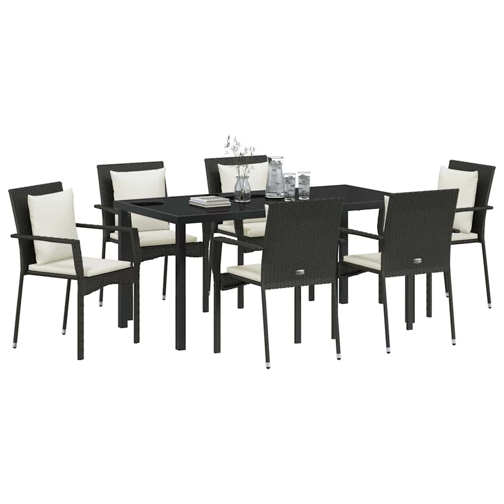Have Spisebordssæt med pude 7 pcs Sort polyrattan