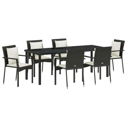 Have Spisebordssæt med pude 7 pcs Sort polyrattan