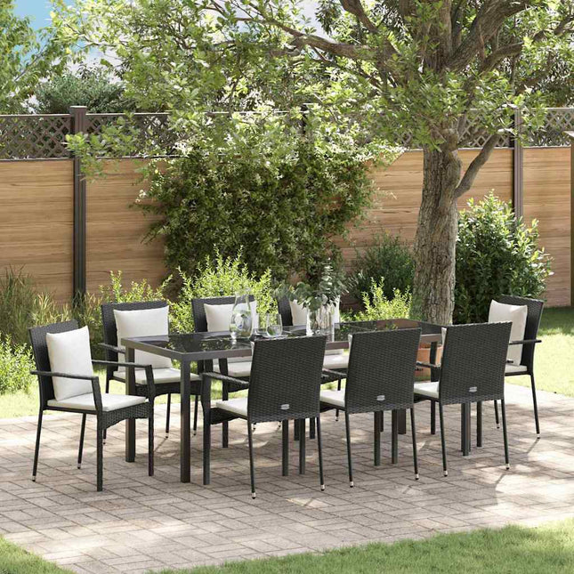 Have Spisebordssæt 9 stk. Sort polyrattan