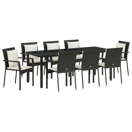 Have Spisebordssæt med pude 9 pcs Sort polyrattan