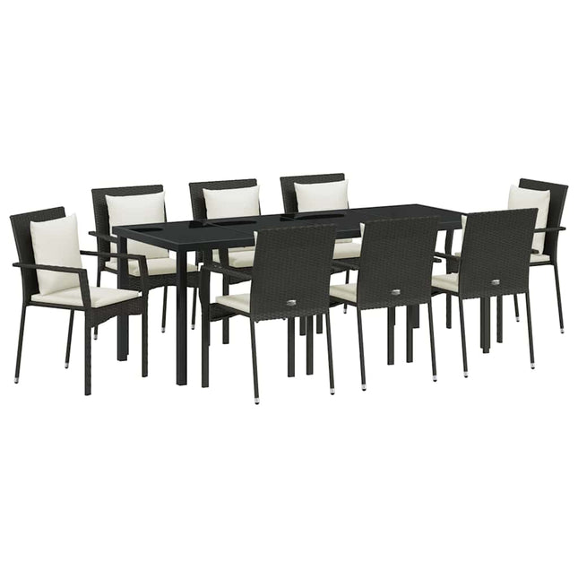 Have Spisebordssæt 9 stk. Sort polyrattan