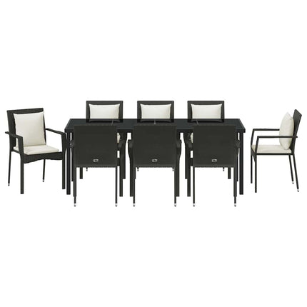 Have Spisebordssæt med pude 9 pcs Sort polyrattan