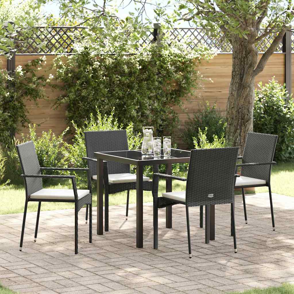 Have Spisebordssæt med pude 5 pcs Sort polyrattan