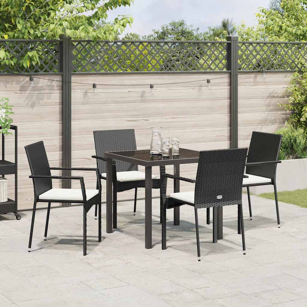 Have Spisebordssæt med pude 5 pcs Sort polyrattan