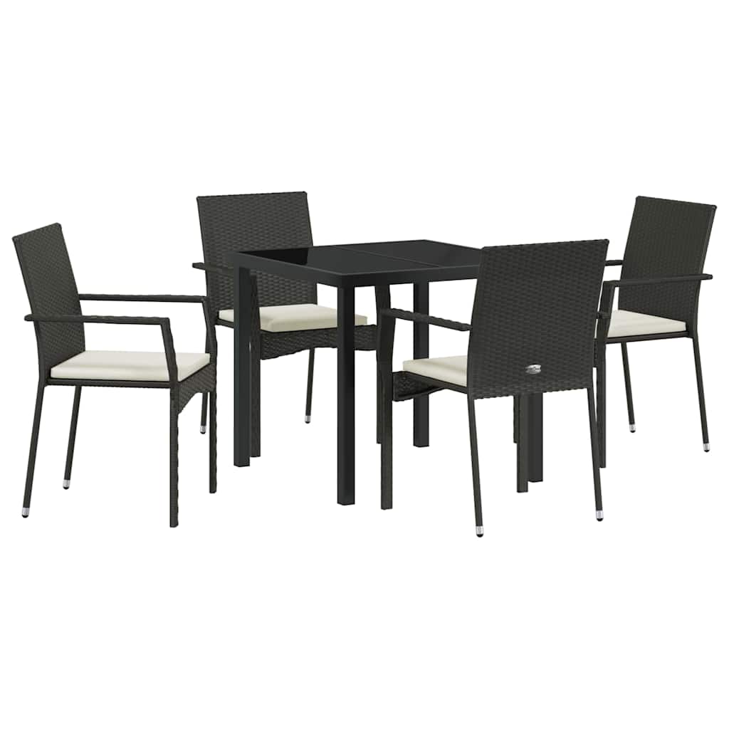 Have Spisebordssæt med pude 5 pcs Sort polyrattan
