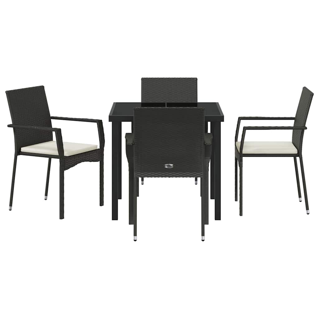 Have Spisebordssæt med pude 5 pcs Sort polyrattan