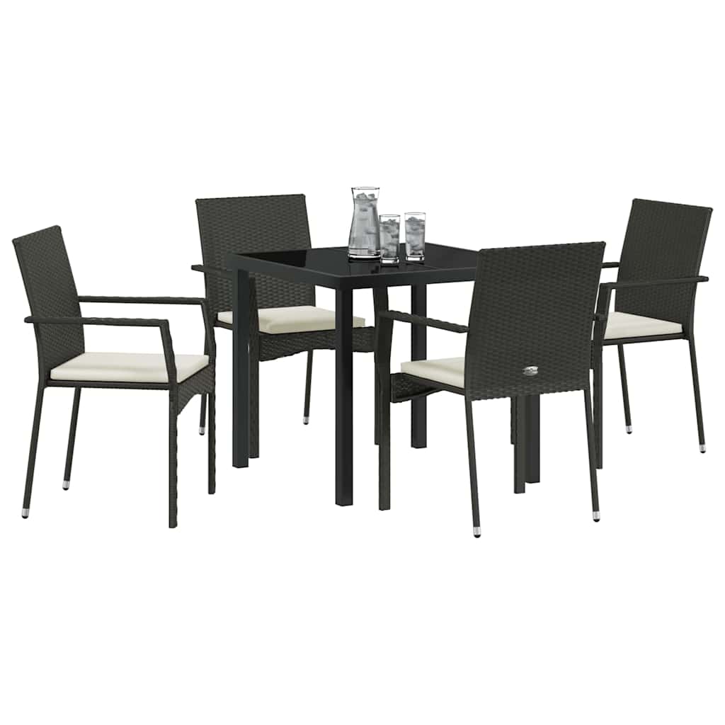 Have Spisebordssæt med pude 5 pcs Sort polyrattan