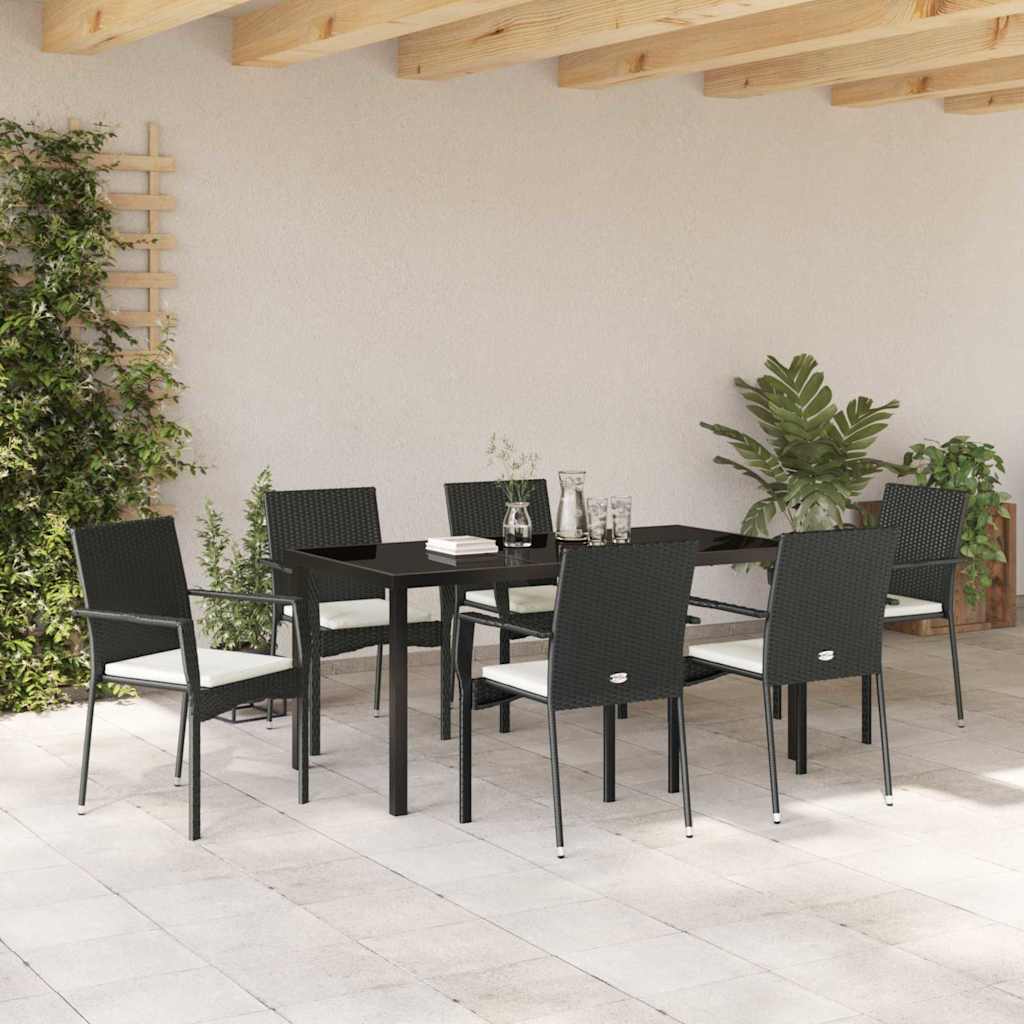 Have Spisebordssæt med pude 7 pcs Sort polyrattan