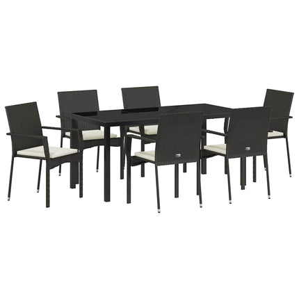Have Spisebordssæt med pude 7 pcs Sort polyrattan
