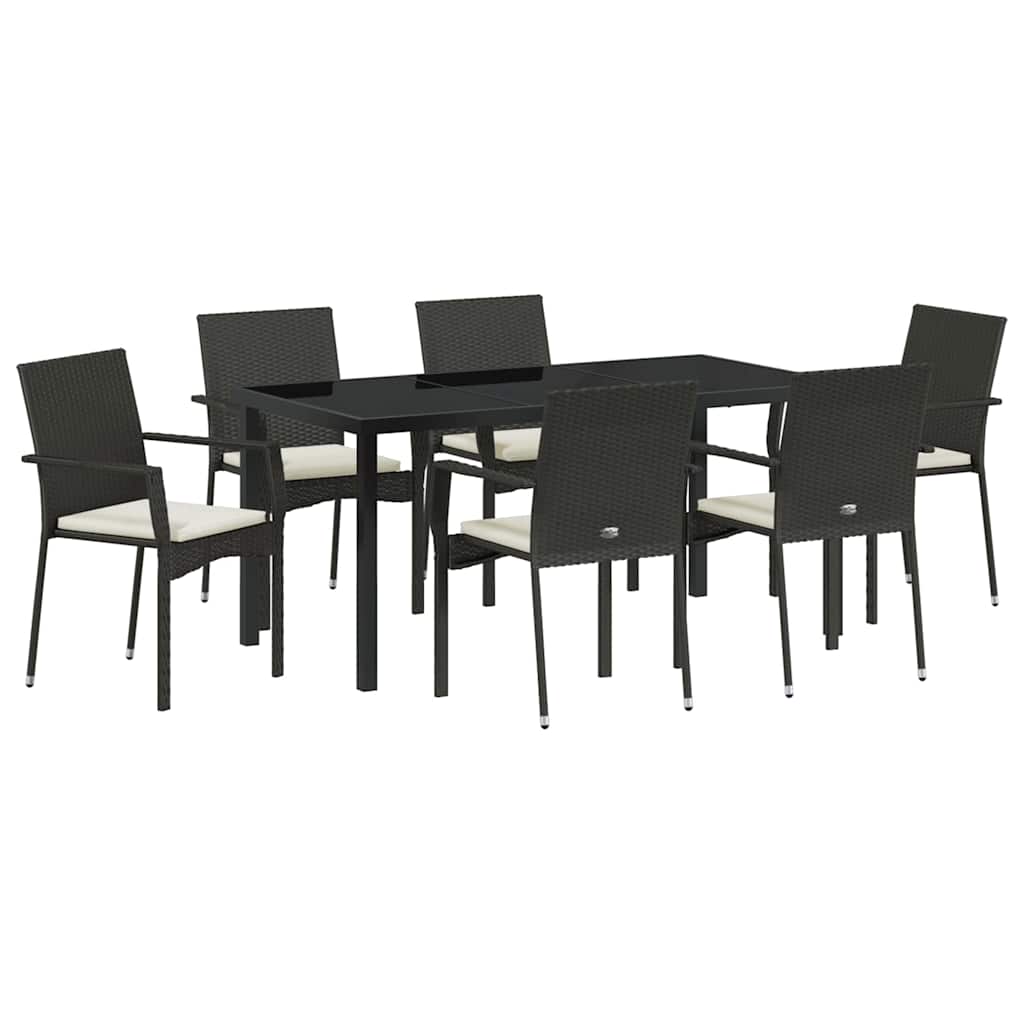 Have Spisebordssæt med pude 7 pcs Sort polyrattan