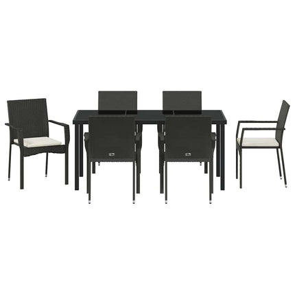 Have Spisebordssæt med pude 7 pcs Sort polyrattan