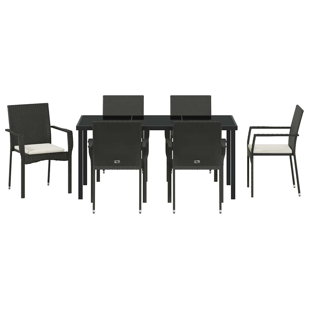 Have Spisebordssæt med pude 7 pcs Sort polyrattan