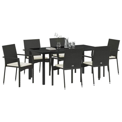 Have Spisebordssæt med pude 7 pcs Sort polyrattan