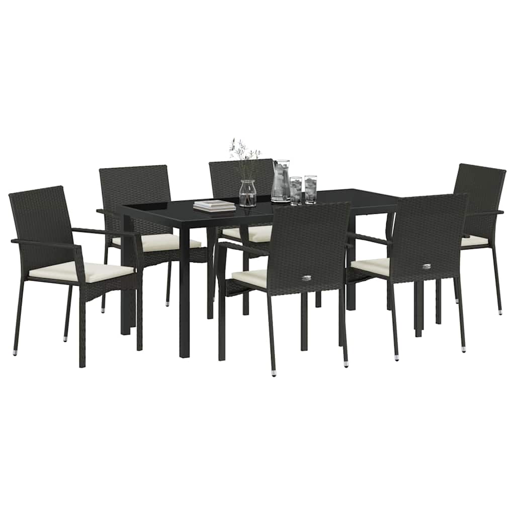 Have Spisebordssæt med pude 7 pcs Sort polyrattan
