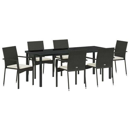 Have Spisebordssæt med pude 7 pcs Sort polyrattan