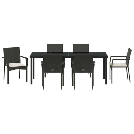 Have Spisebordssæt med pude 7 pcs Sort polyrattan