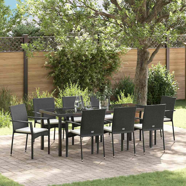 Have Spisebordssæt 9 stk. Sort polyrattan