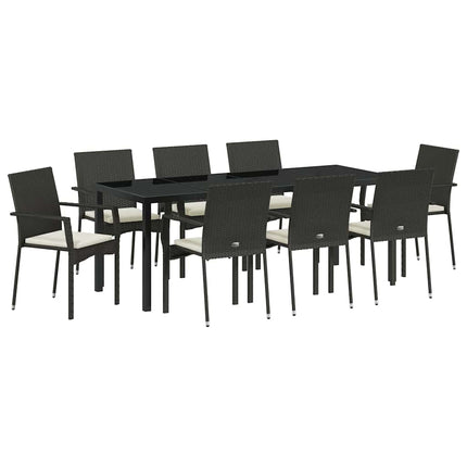 Have Spisebordssæt med pude 9 pcs Sort polyrattan