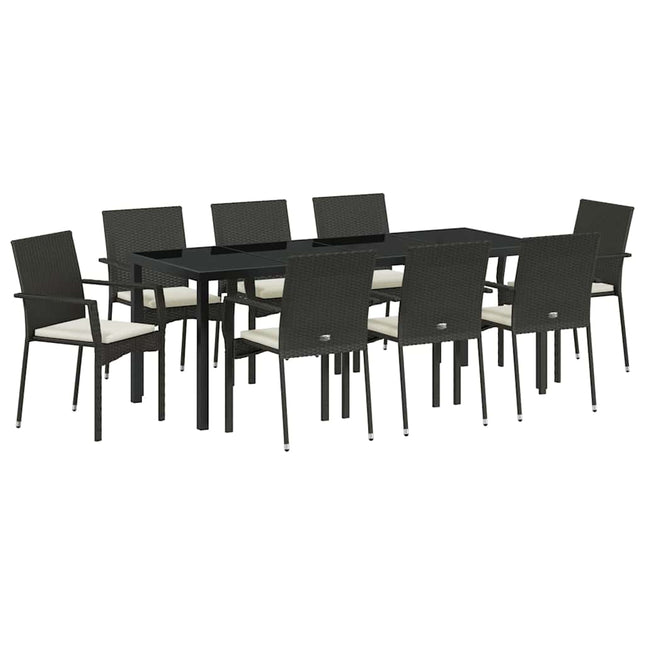 Have Spisebordssæt 9 stk. Sort polyrattan