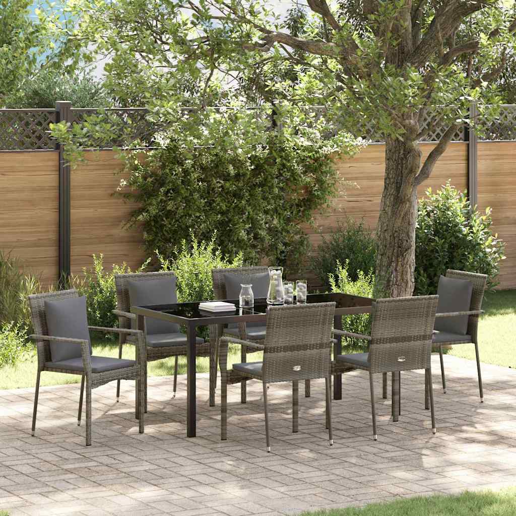 Have Spisebordssæt med pude 7 pcs Grå polyrattan