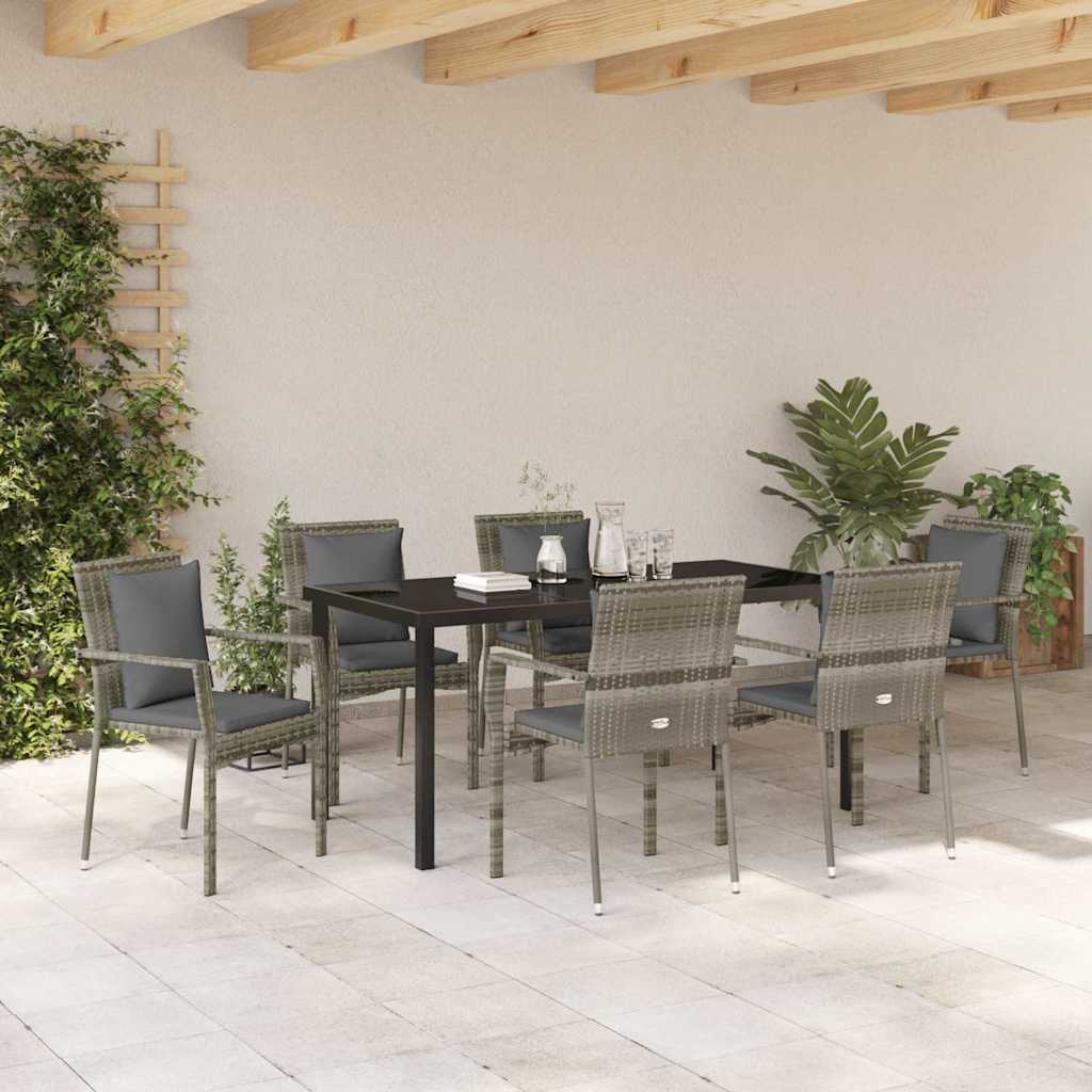 Have Spisebordssæt med pude 7 pcs Grå polyrattan